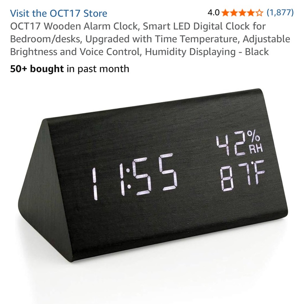 Black Digital LED Multi Function Alarm Clock-Temperature and Humidity Display - Picture 4 of 9